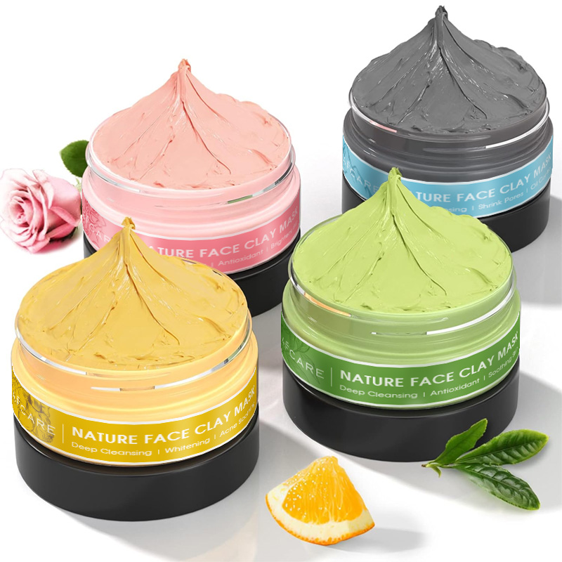 Green Tea Cleansing Clay Mask - 4 個クレイフェイシャルマスクセットターメリックビタミン C 緑茶死海の泥ローズクレイディープクレンジング保湿毛穴の洗練 320 グラム