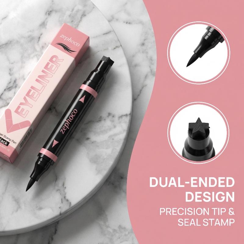 Waterproof Liquid Eyeliner Pen - ブラックブラウン一体型アイライナースタンプ精密な輪郭シグネットアイライナーエクステンションスタンプ液体アイライナーペン防水長持ち