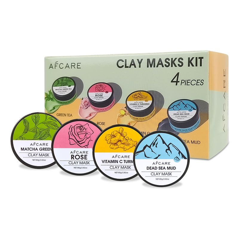 Green Tea Cleansing Clay Mask - 4個入りクレイフェイスマスクセット - ターメリック、ビタミンC、死海の泥、緑茶、ローズ配合 毛穴クレンジングフェイシャルスキンケアマスク
