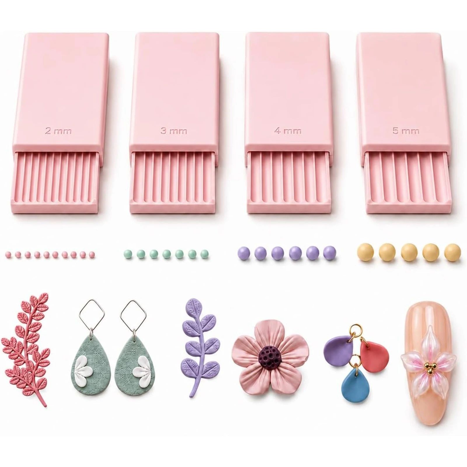 Nail Art - 4個入り 3Dプリントクレイジェルボールメーカーツール、3Dジェルフラワー用ネイルアートビーズローラー | ポリマークレイローラー 2mm 3mm