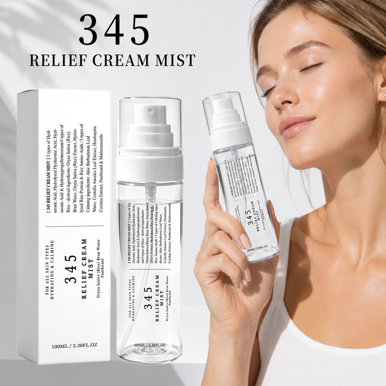 Hyaluronic Acid Facial Serum - 345 リリーフクリームミスト 韓国スキンケア 瞬間保湿 肌の乾燥・不快感を和らげる 抗酸化作用