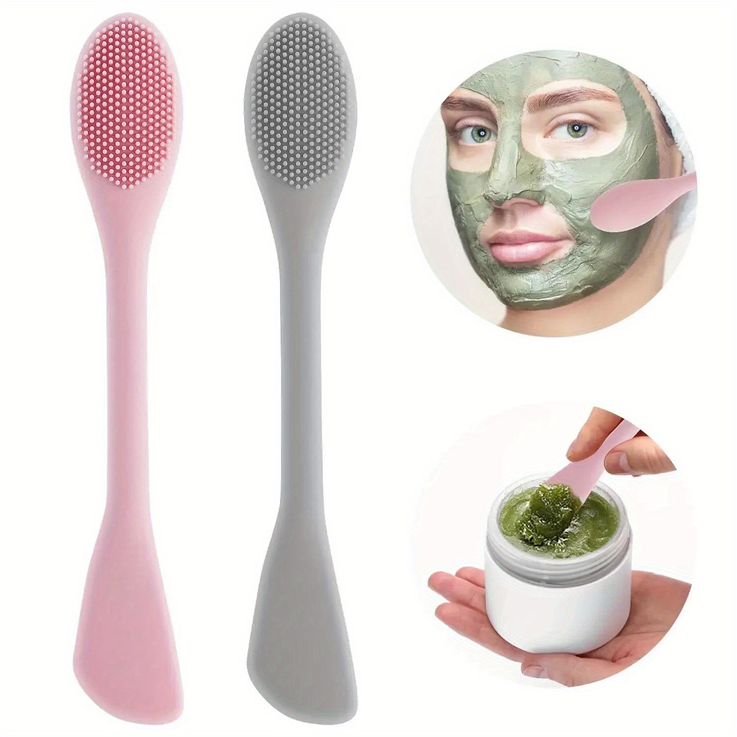 Silicone Face Scrubber Electric - ダブルヘッドフェイシャルマスクブラシシリコーンアプリケータースプーンへら撹拌スティック女性の肌の洗顔ケアホームメイクツール