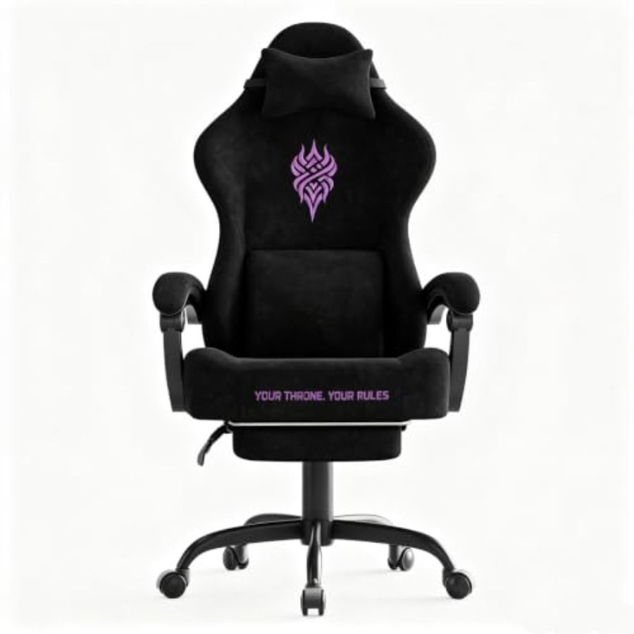 Massage - ビデオゲーマーおよびオフィス用ゲーミングチェア、人間工学に基づいたデザインの黒いベルベット生地、リクライニング機能、フットレスト、マッサージ機能付き