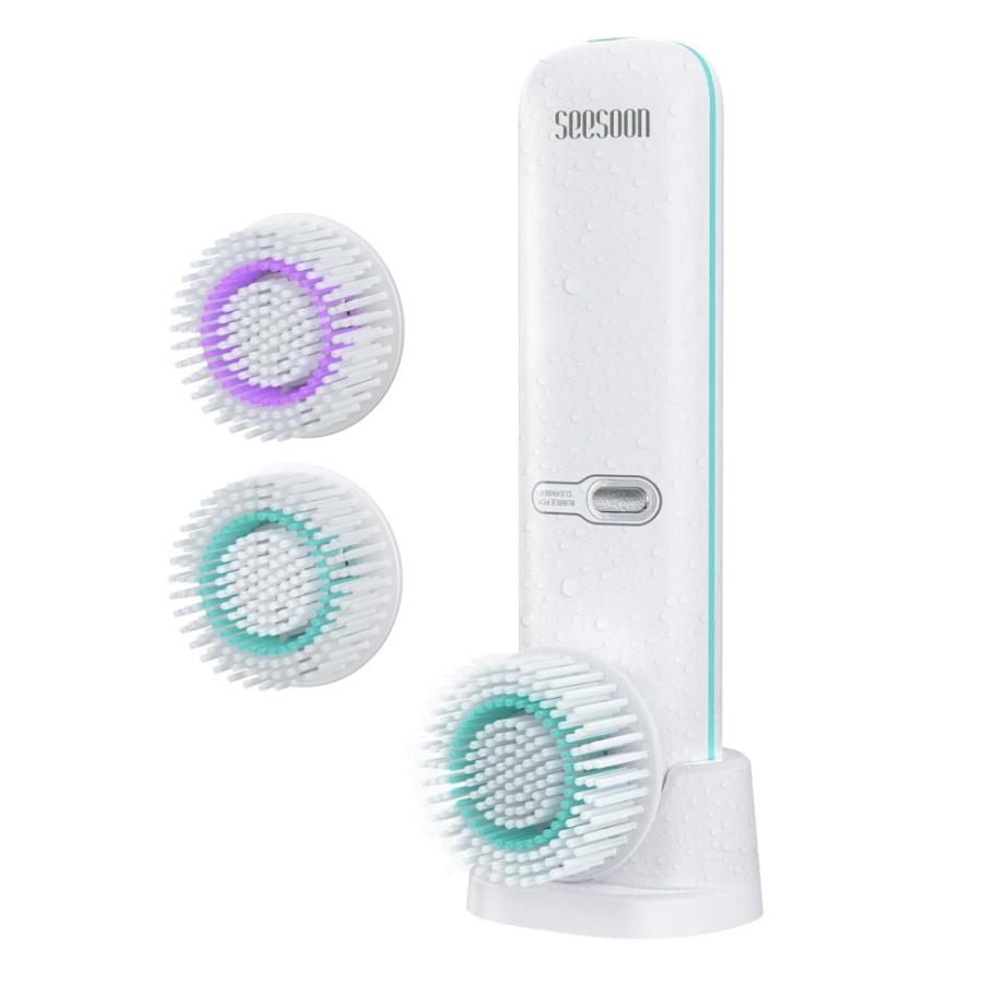 Silicone Face Scrubber Electric - 洗顔ブラシ、充電式フェイススクラバー、IPX7防水、自動泡立ち洗顔ブラシ、回転式洗顔器、女性＆男性用、4つのブラシヘッド付き