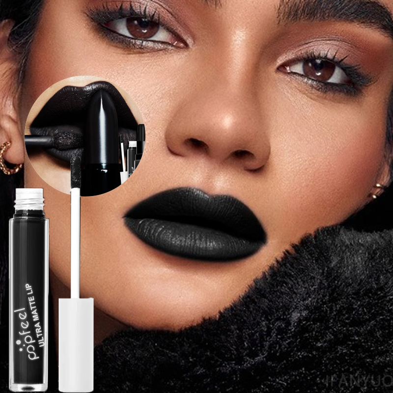 Matte Velvet Lip Tint Long Lasting - パンクマットブラックリキッドリップスティック防水長期持続パーティーリップグロス個性ベルベットヌードリップティントハロウィン唇メイク