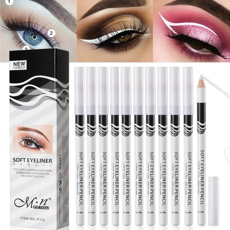Waterproof Liquid Eyeliner Pen - 12 個白アイライナーメイクアップスムーズな着やすい目明るくハイライター防水長期的な目ライナー鉛筆メイク
