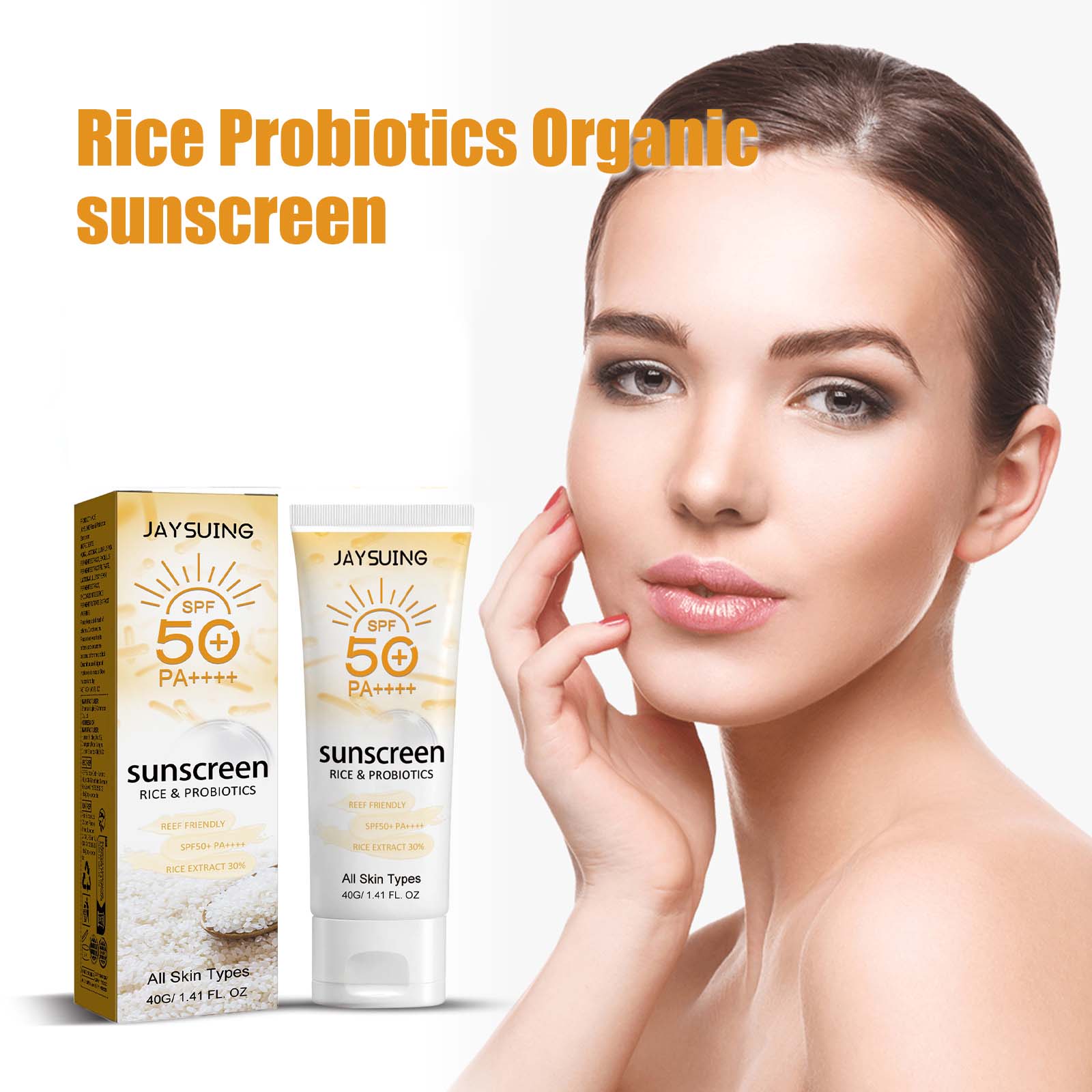 Spf 50 Waterproof Sunscreen - プロバイオティクス配合オーガニック米日焼け止め、日焼け防止、日焼けリスク軽減、防水、広域スペクトル保護、UVカットローション