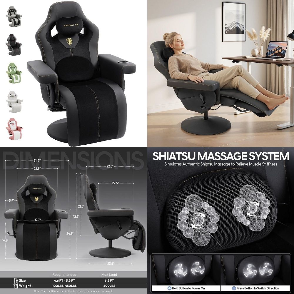 Massage - M6 ゲーミングチェア、気候制御機能付きマッサージ換気＆ヒートシート、第3世代アクティブランバーサポート、360度調整可能なアームレスト