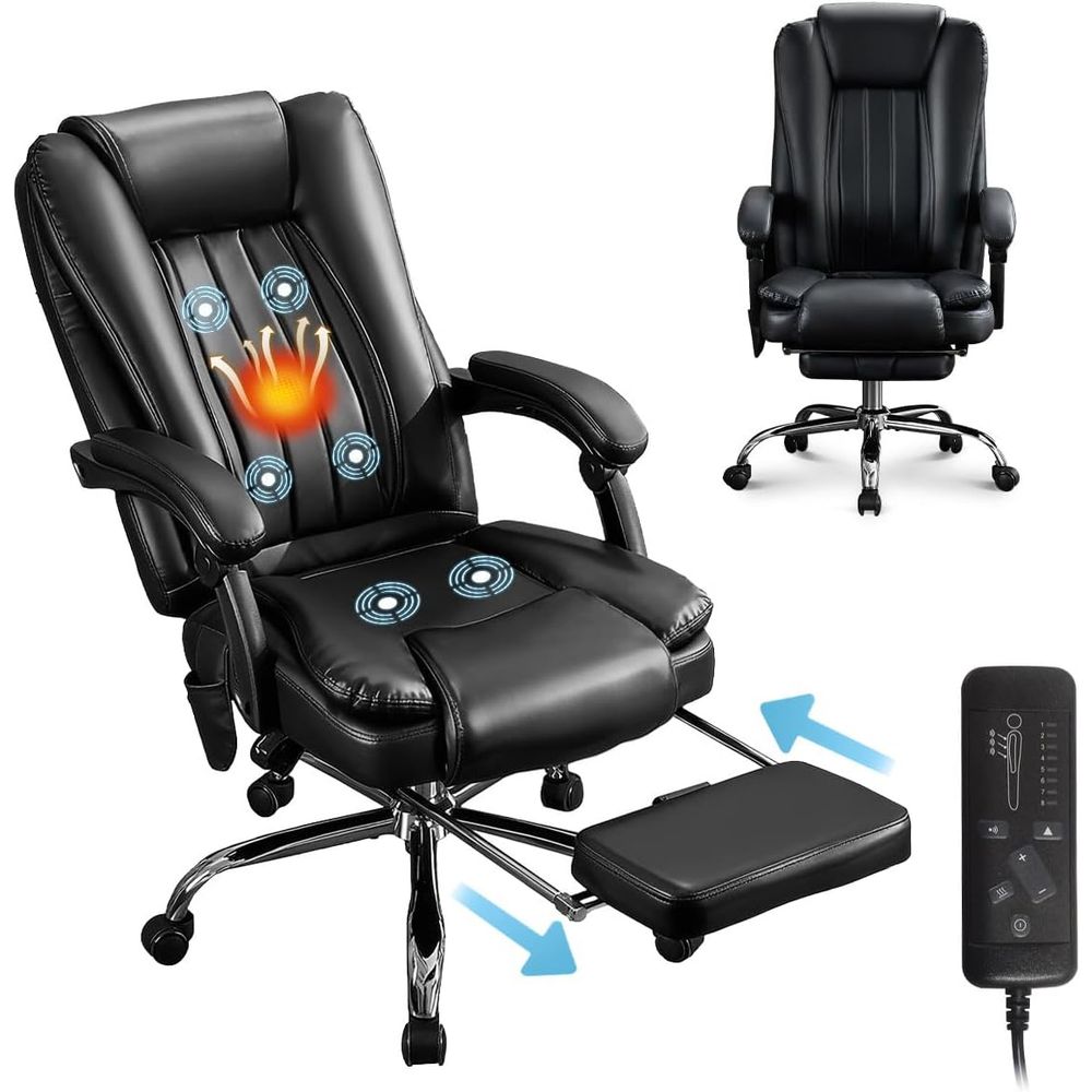 Massage - 高級人間工学に基づいたマッサージオフィスチェア、加熱シート、調節可能なフットレスト、快適なリクライニングハイバック付き