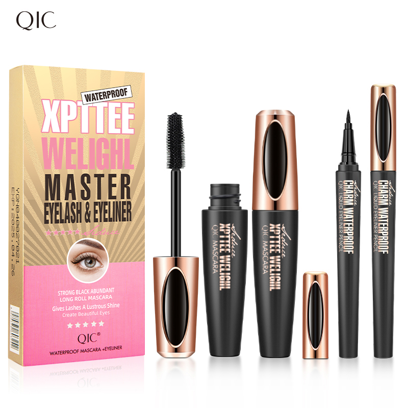 Waterproof Liquid Eyeliner Pen - 液体アイライナーペンシル 4D 防水マスカラセット化粧品アイライナー厚いカーリングマスカラ眉ペンシルアイメイク