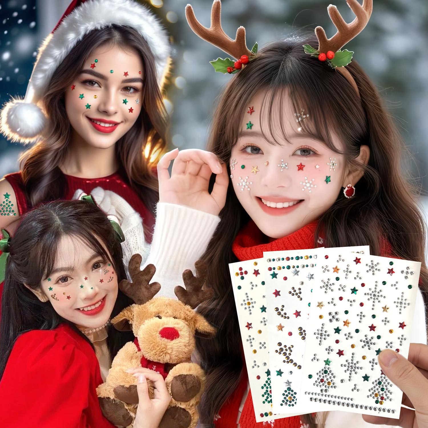 自己粘着ダイヤモンドフェイスステッカー クリスマスパーティー - Nail Art のレビューと価格