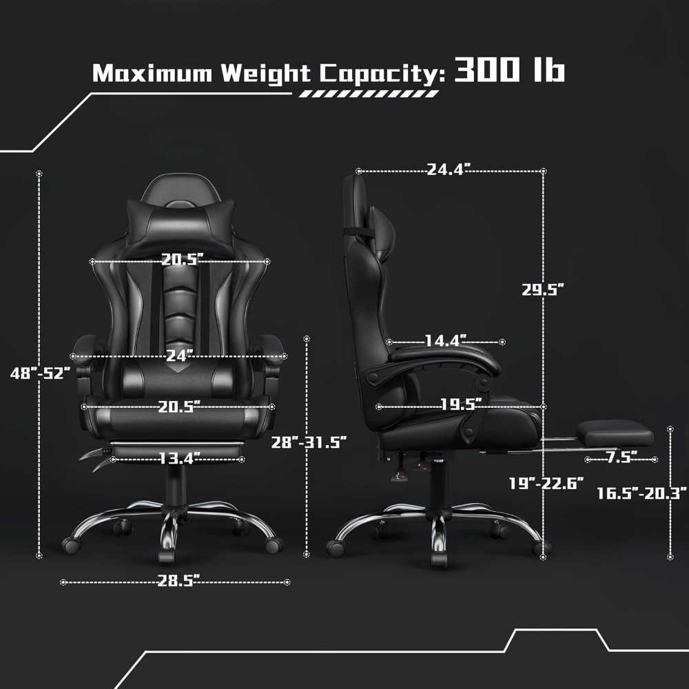 快適なPUレザーゲーミングチェア、フットレストマッサージ機能 - Massage のレビューと価格