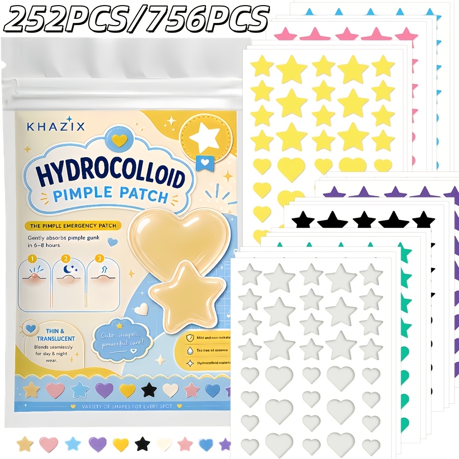 7色、252個/756個。 スター型ニキビパッチ、フェイシャ - Hydrocolloid Pimple Patch のレビューと価格