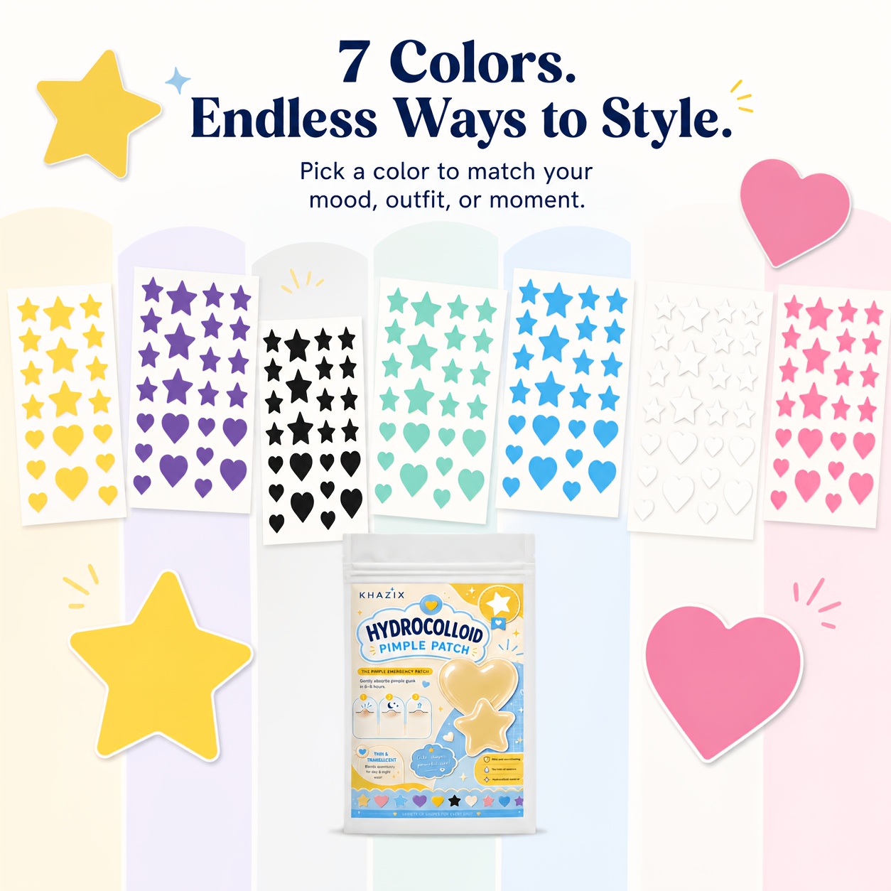 7色、252個/756個。 スター型ニキビパッチ、フェイシャ - Hydrocolloid Pimple Patch のレビューと価格