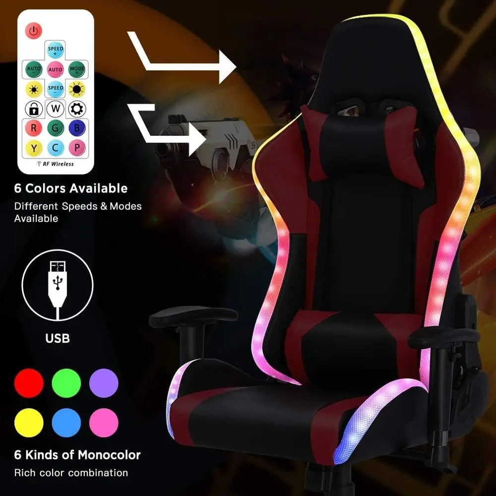 人間工学に基づいたハイバックゲーミングチェア（LED RGB - Massage のレビューと価格