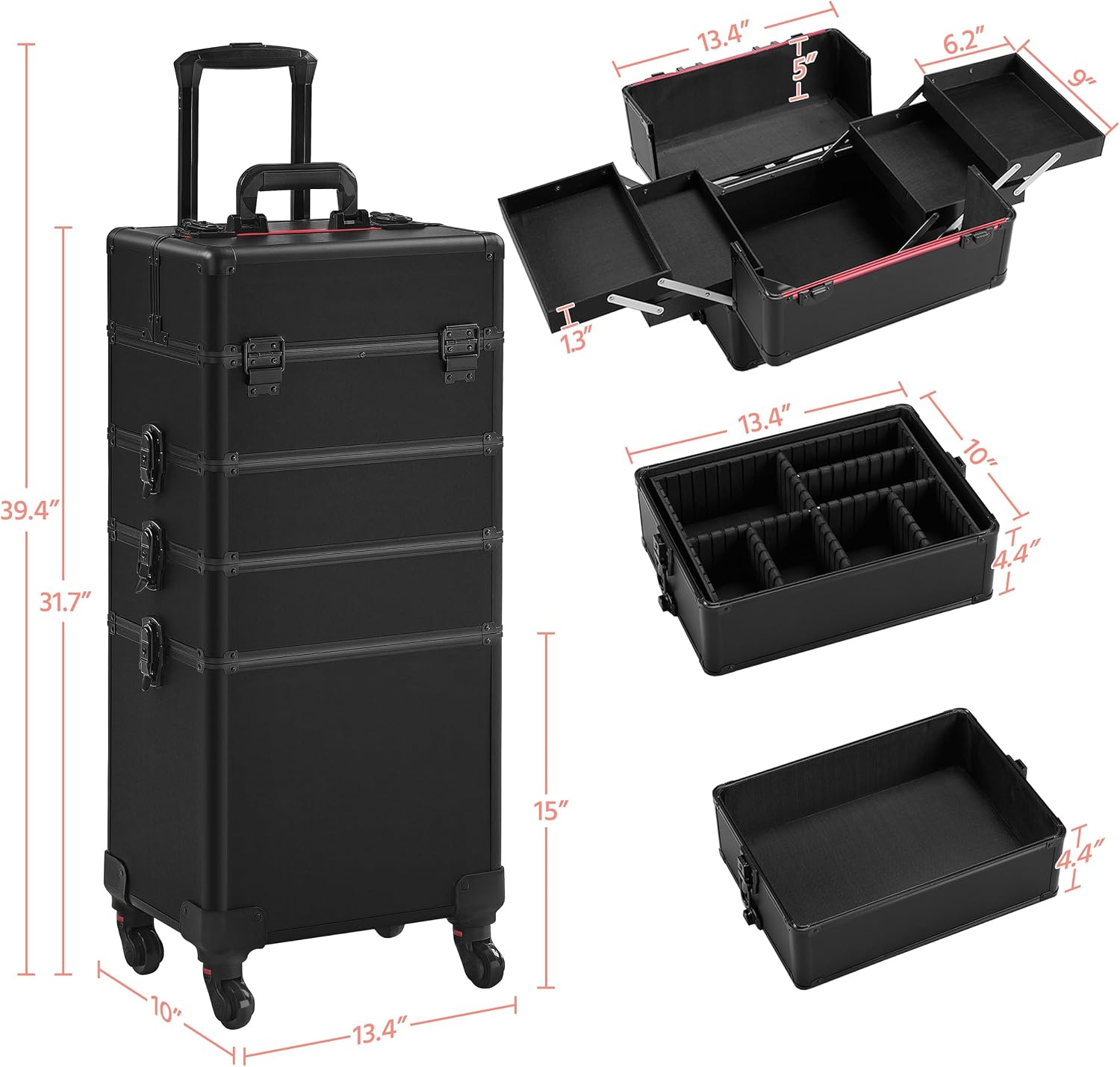 ブラック4-in-1ロック式ローリングメイクアップトレインケ - Makeup のレビューと価格