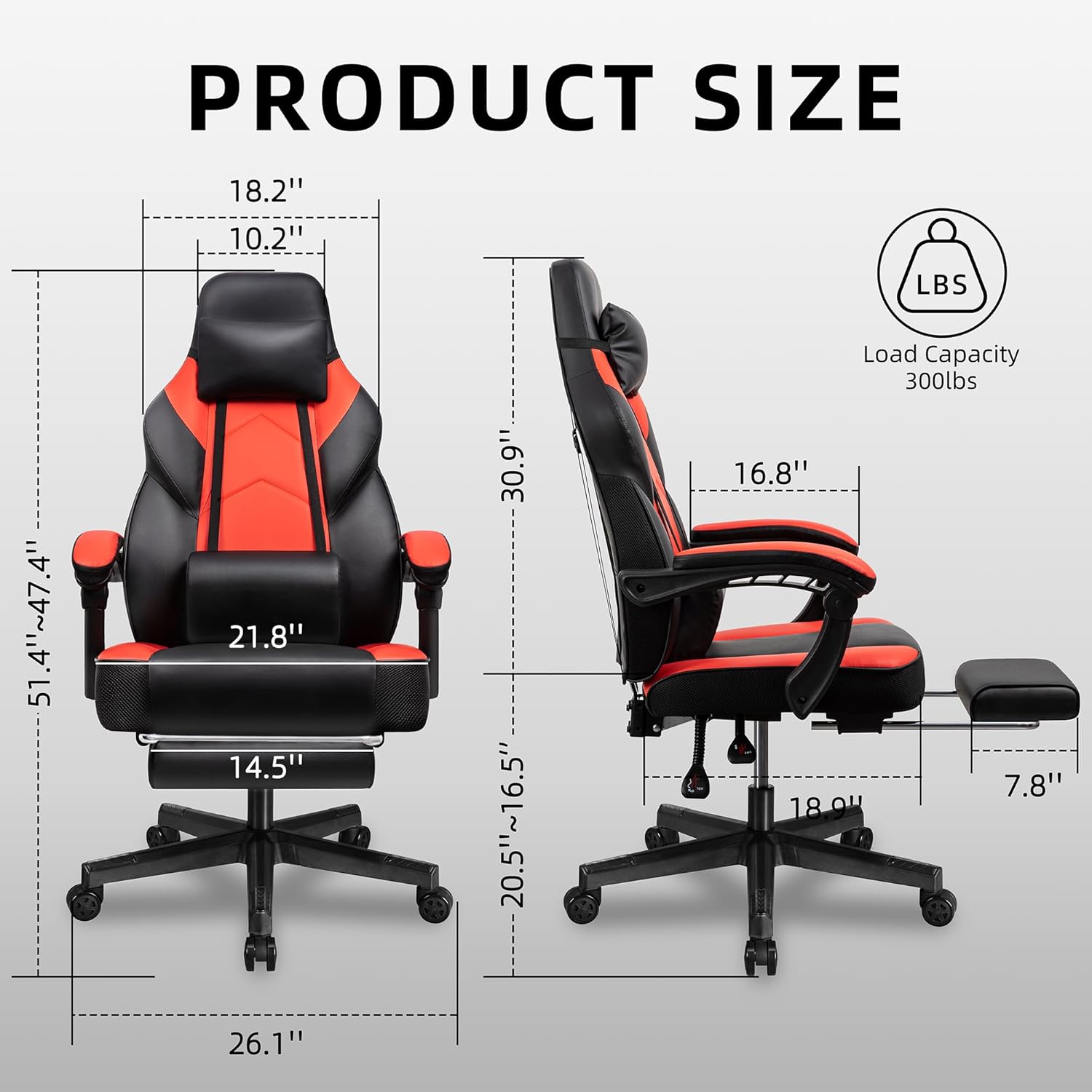 フットレスト付きゲーミングチェア、マッサージランバーサポート - Massage のレビューと価格