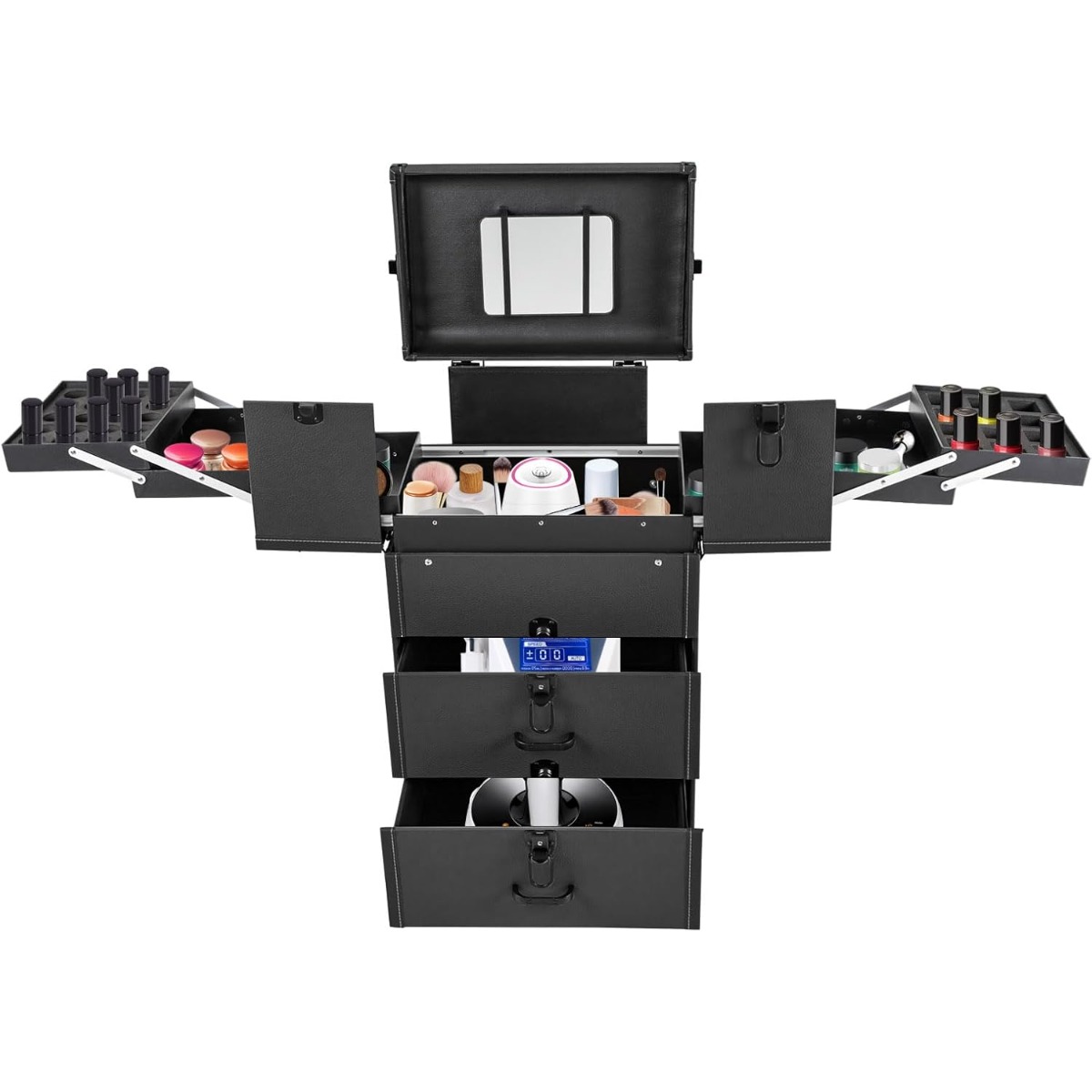 プロ用ローリングメイクアップケース、大容量化粧品トレインケー - Makeup のレビューと価格