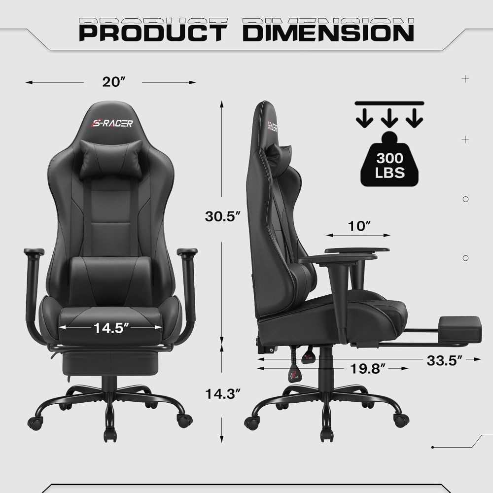 ゲーミングチェア：人間工学に基づいたデスクチェア、フットレス - Massage のレビューと価格