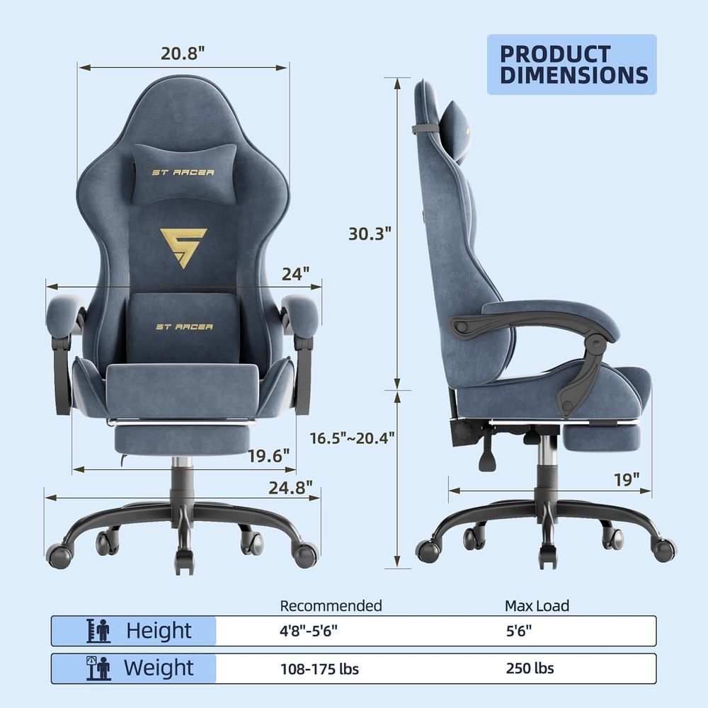 人間工学に基づいたゲーミングチェア、フットレストとマッサージ - Massage のレビューと価格