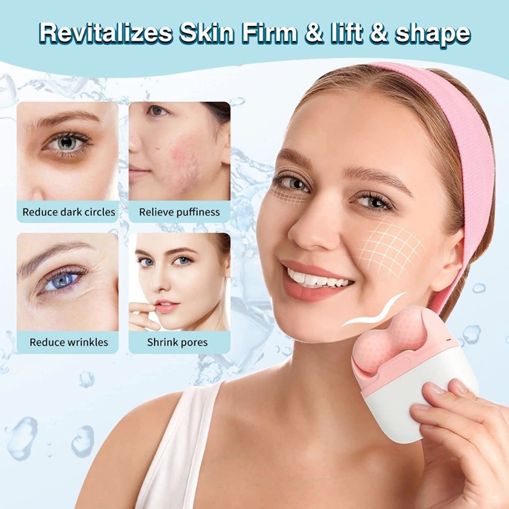顔と目のむくみ、片頭痛、軽傷の緩和のためのダブルヘッドアイス - Face Ice Roller Puffiness のレビューと価格