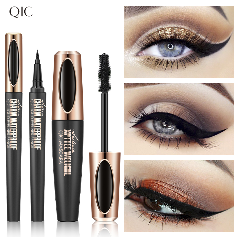液体アイライナーペンシル 4D 防水マスカラセット化粧品アイ - Waterproof Liquid Eyeliner Pen のレビューと価格